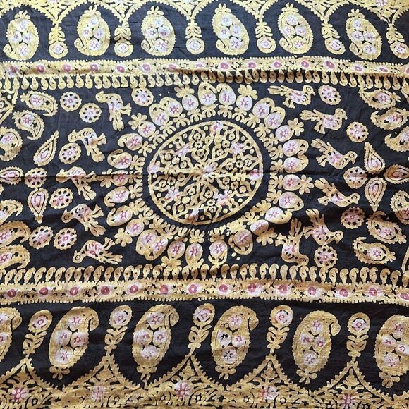 Vintage 1970s Handpainted Indian Blockprint Shawl Scarf 84x50 - Picture 1 of 9